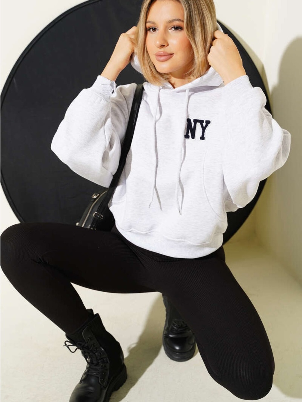 BUCKETLIST White Hoodie with Navy NY Embroidery